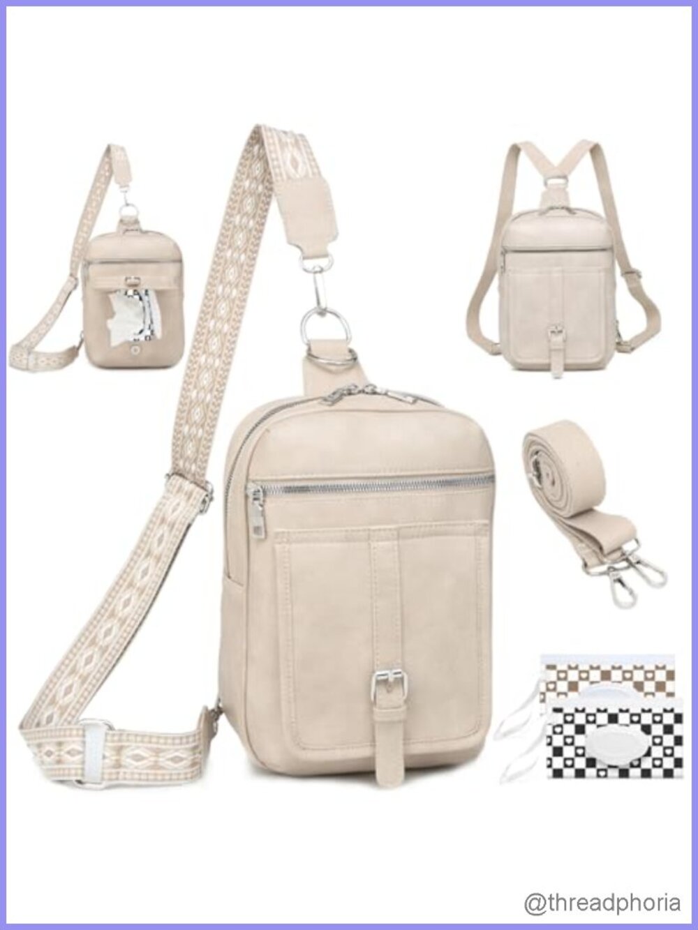 Mini Diaper Bag Crossbody in Faux Leather with Wipes Pocket